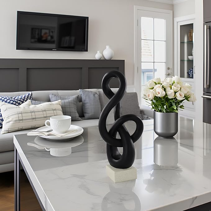16" Modern Abstract Ribbon Decorative Sculpture, Knot Sculptures,Home Decor,Coffee Table Statues,Dining Living Room Desk Decor(Black)