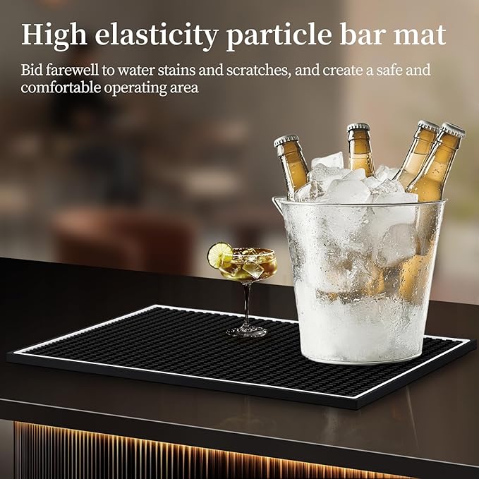 Rubber Bar Mat Set of 1 Black – Durable, Non-Slip, Non-Toxic Spill & Drying Mats for Bars, Restaurants, Coffee Shops, Countertops & Tabletops Hairdressing tool protective pad.Drying mat for tableware.