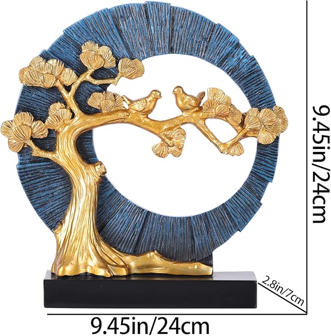 Gold Welcome Pine and Bird Statue Decor, Gold and Blue Home Decor, Bird Sculpture Home Decor for Bookshelves Office Shelves on Coffee Tables TV Cabinets Entryway Entryway Decor.
