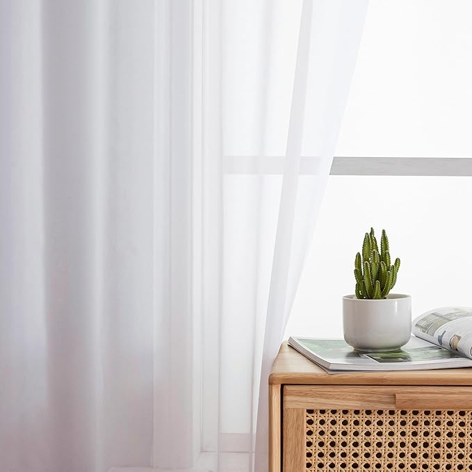 Aiyufeng Sheer Voile Window Treatment Rod Pocket Curtain Panels for Kitchen Bedroom Living Room Drapes Sunlight Filtering Privacy Semi Home Decor Assorted Colors Sizes (White, 40 W x 72 L)