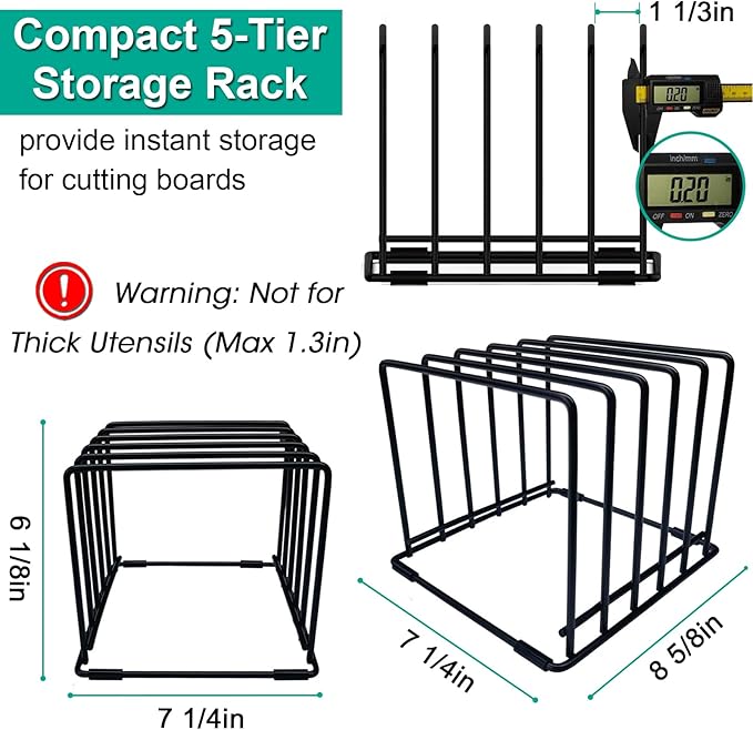2-Pack Dish Rack & Cutting Board Organizer β 5-Tier Metal Rack for Cutting Boards, Bakeware, Trays β Space-Saving Kitchen Storage, Rust-Resistant Dish Organizer for Cabinets, Countertops & Pantry