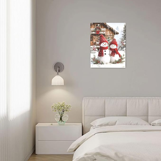 Zyphren Christmas Snowman Wall Art Winter Picture Wall Decor Snowman Canvas Print Painting Home Artwork Gifts for Living Room Bedroom Bathroom 16"x20"