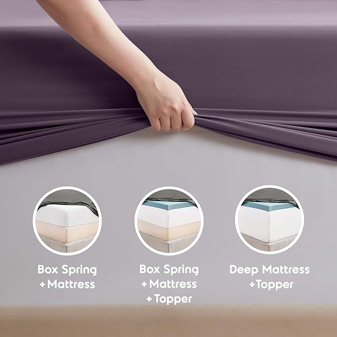 Nestl Extra Deep Full Sheet Set - 6 Piece Breathable & Cooling Sheets - Hotel Luxury Bedding Set w/18-24 Inch Deep Pockets - Easy & Secure Fit - Super Soft, Wrinkle Free & Comfy - Purple