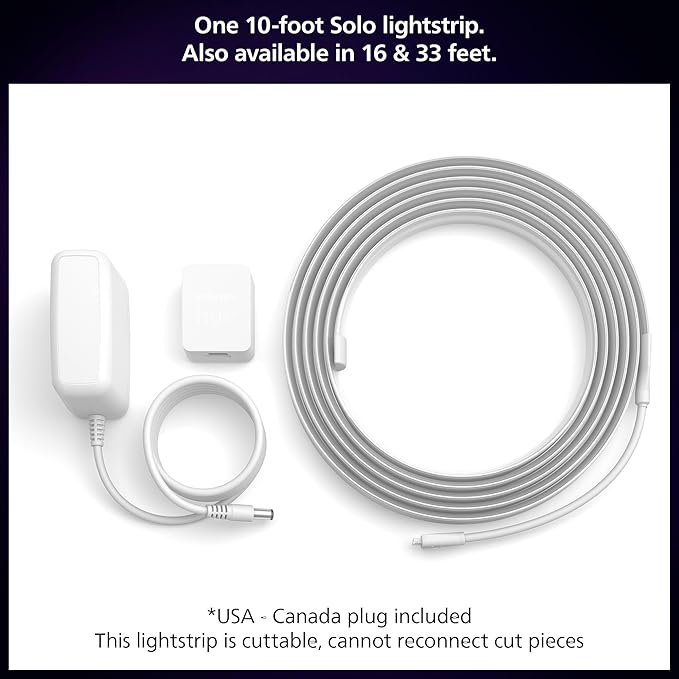 Philips Hue Indoor 10 Ft Smart LED Solo Lightstrip Base Kit Bundle with Bridge - Control with Hue App, Compatible with Alexa, Google Assistant, Apple HomeKit