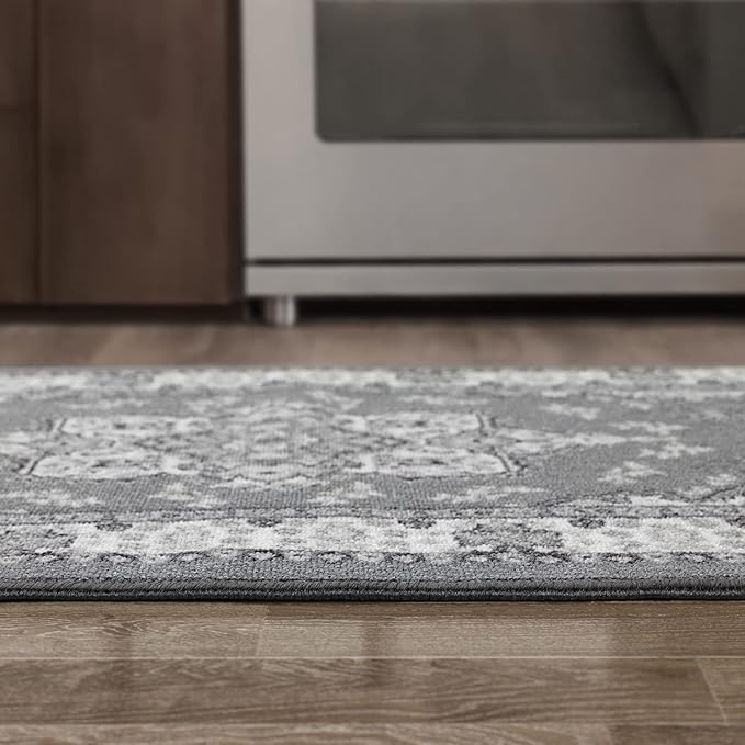 Antep Rugs Alfombras Oriental Traditional 2x7 Non-Skid (Non-Slip) Low Profile Pile Rubber Backing Indoor Runner Rugs (Gray, 2' x 7')