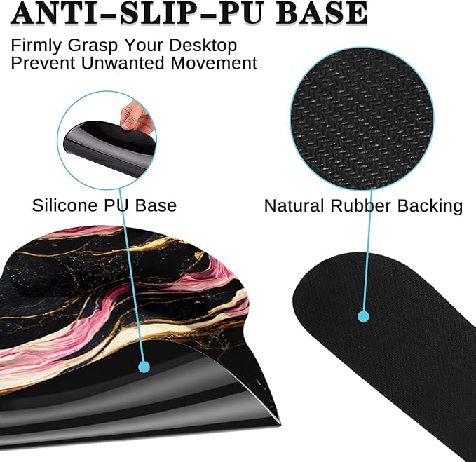 Britimes Black Pink Gold Marble Ergonomic Mouse Pad Set with Wrist Rest Non-Slip Rubber Base Wrist Cushion Support and Coasters Mousepad with Wrist Support for Computer Keyboard and Desk