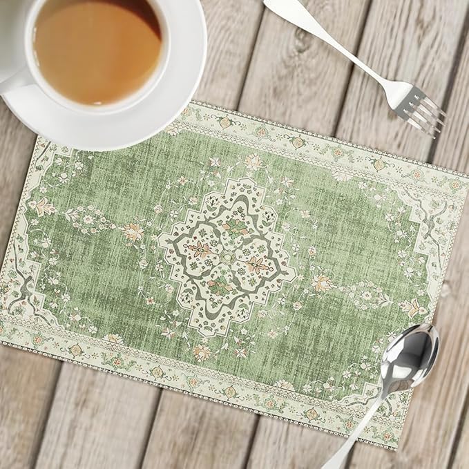 Snycler Table Runner Boho Table Runners Vintage Elegant Farmhouse Table Center Linen Decor for Home Dining Party Entrance (12x18 Inch ,Set of 4) Light Green