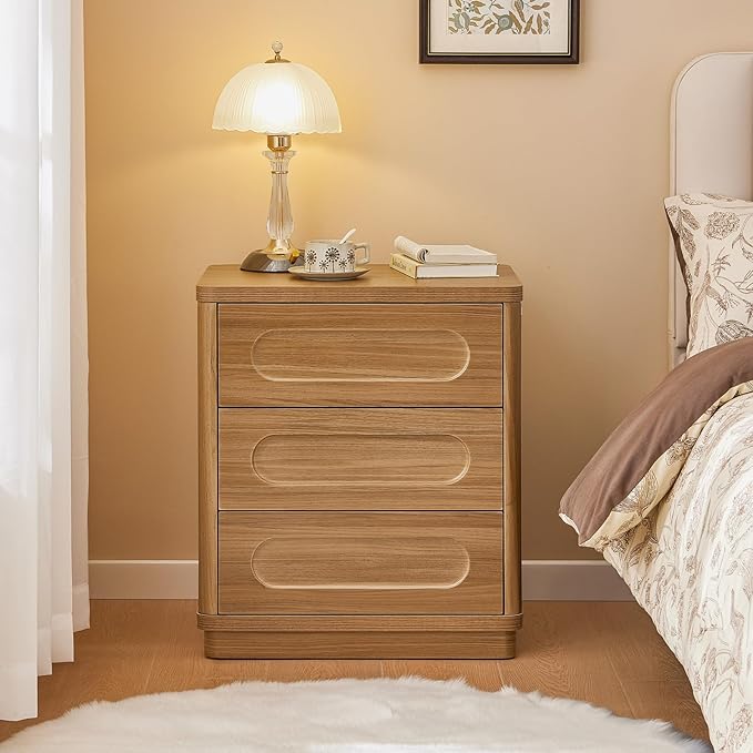 Night Stand Set of 2, Nightstand with 3 Drawers, 21.7"(W) x 15.8"(D) Large Night Stand Bedside Tables for Bedroom, Modern Storage Bedside Table for End Tables, Sofa, Oak Brown