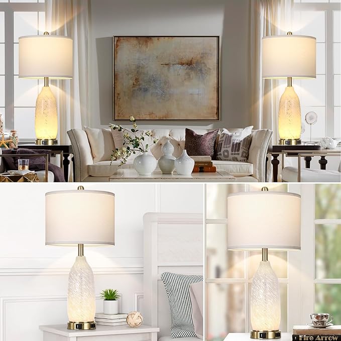 26" Modern Clear Glass Table Lamps Set of 2,Nightstand Lamp with USB A+C Ports & AC Outlet,Bedside Lamps with 3-Way Dimmable Touch Control Night Light for Bedroom Living Room(Bulbs Included)