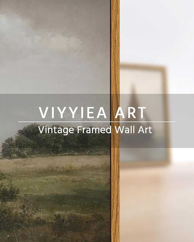 VIYYIEA Vintage Landscape Framed Wall Art, Nature Wilderness Scenery Paintings Decor Aesthetic, Canvas Print Artwork, Retro Farm Landscape Wall Pictures for Bedroom Living Room, 8x10 Inch