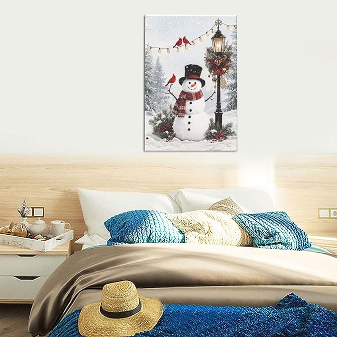 Zyphren Snowman Wall Art Winter Picture Wall Decor Christmas Canvas Print Snowman Painting Home Artwork Gifts for Living Room Bedroom Bathroom 16"x24"