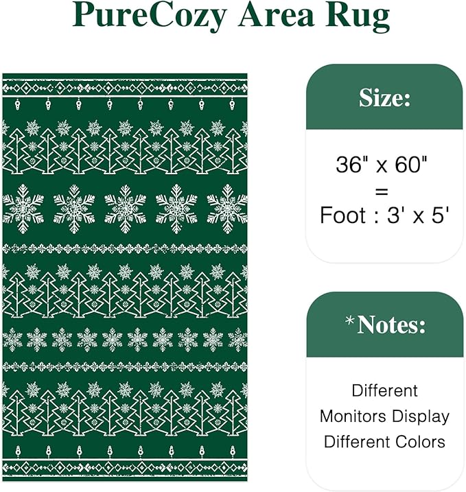 Christmas Green Area Rug 3x5 Washable Office Carpet Xmas Snowflake Holiday Decor Doormat Non Slip Soft Low Pile Small Throw Rug Kitchen Living Room Bedroom Entrance Dining Room