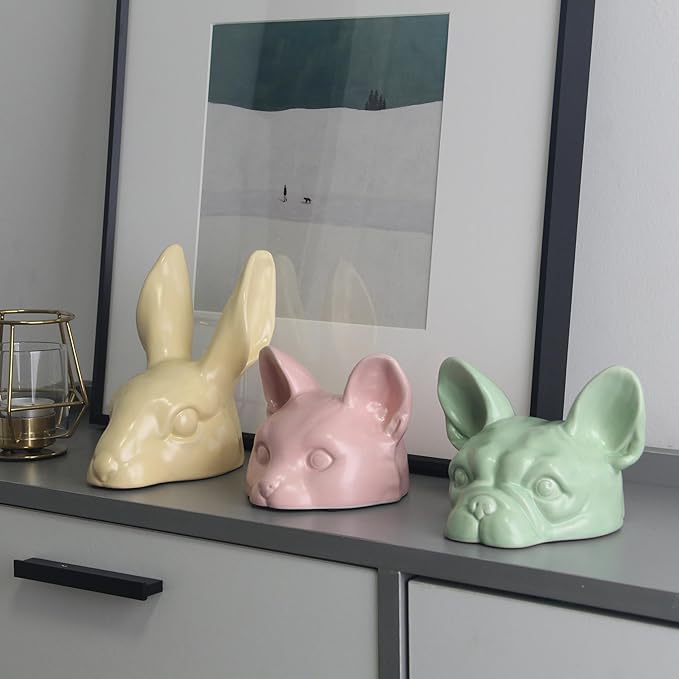 Shelf Decor Ceramic Rabbit Statue - Handmade Yellow Cute Figurines for Home Office Decor, Healing Gifts for Rabbit Lovers (Lemon Yellow, 3.74×5.31×6.1 inches)