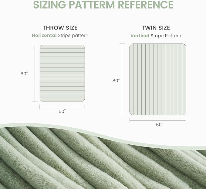 Cozy Bliss Faux Fur Throw Blanket for Couch, Cozy Warm Plush Striped Blanket for Sofa Bedroom Living Room, 50 * 60 Inches Sage Green