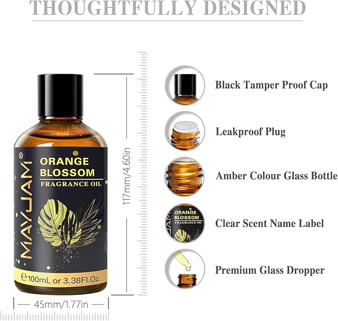 MAYJAM 100ML/3.38FL.OZ Orange Blossom Fragrance Oils with Glass Dropper, Essential Oils for Diffusers for Home, Long Lasting Scented Oils for Diffusers Soap Candle Making
