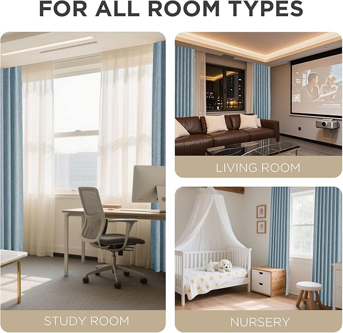 Joydeco Blackout Curtains for Bedroom - 90 Inch Long 100% Light Blocking 2 Panels Sky Blue Drapes, Thermal Insulated Room Darkening Curtains, Linen Textured for Living Room, Rod Pocket & Back Tabs