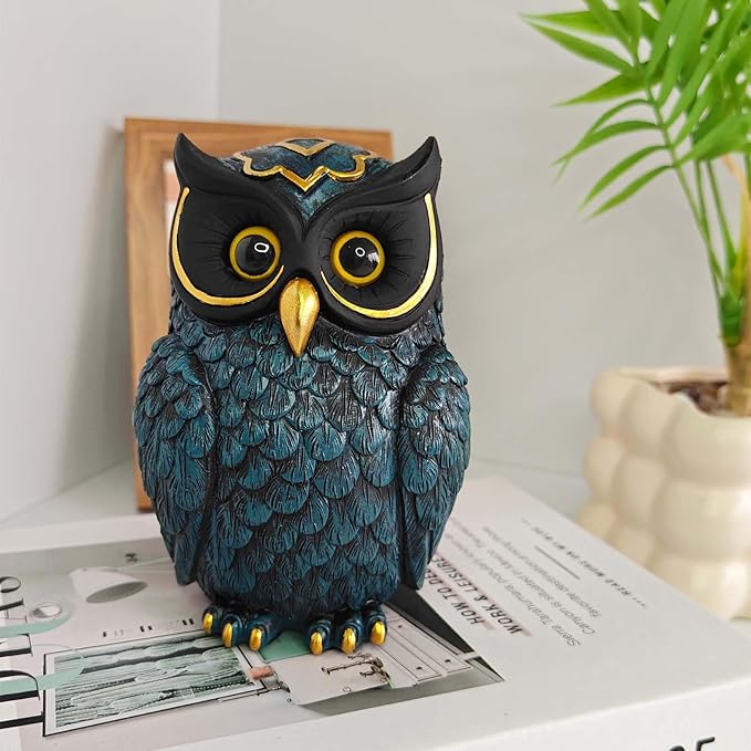 Owl Figurines Resin Statue Home Decor Sculptures Ornament for Bookshelf Living Room,Housewarming Gift