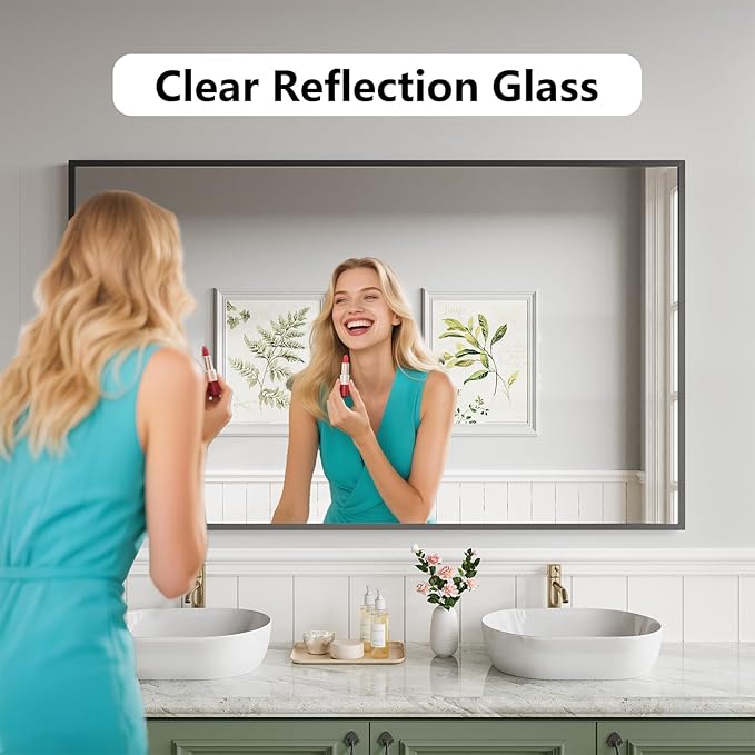Koonmi Bathroom Mirror 36x60 Bathroom Wall-Mounted Mirrors, Modern Vanity Mirror for Bedroom, Living Room, Aluminum Alloy Frame Allow to Hang Horizontally or Vertically