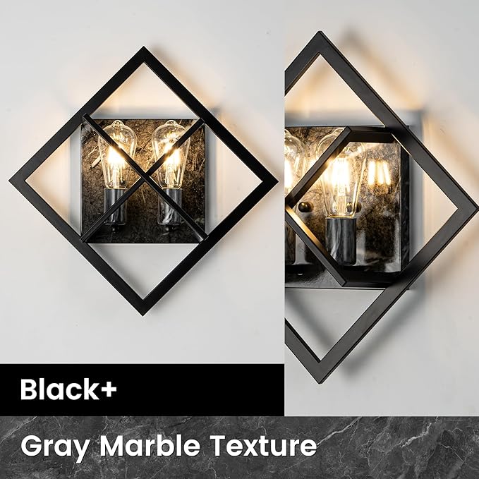 Black Wall Sconces,17.8 in Rustic Wall Sconces Mount Lamp Indoor for Living Room Bedroom Bathroom Stairway(E26 Base, Bulbs Not Include 1Pack) Gray Marble Texture