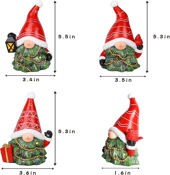 MorTime Set of 3 Christmas Gnomes Table Decorations, Resin Gnome with Gift Box Xmas Tree Centerpieces for Desk Shelf Fireplace Winter Holiday Christmas Decor