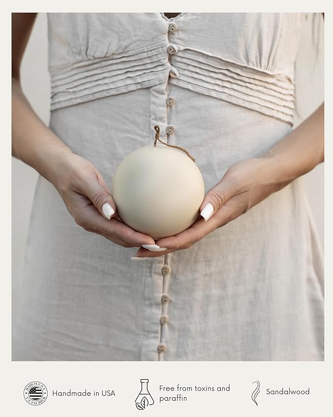 LAWA Sphere Candle - Beautiful Handmade Pillar Scented Soy Wax Elegant Aesthetic Candle Housewarming Gift Home Room Shelf Decor Idea (Light Beige, Large)