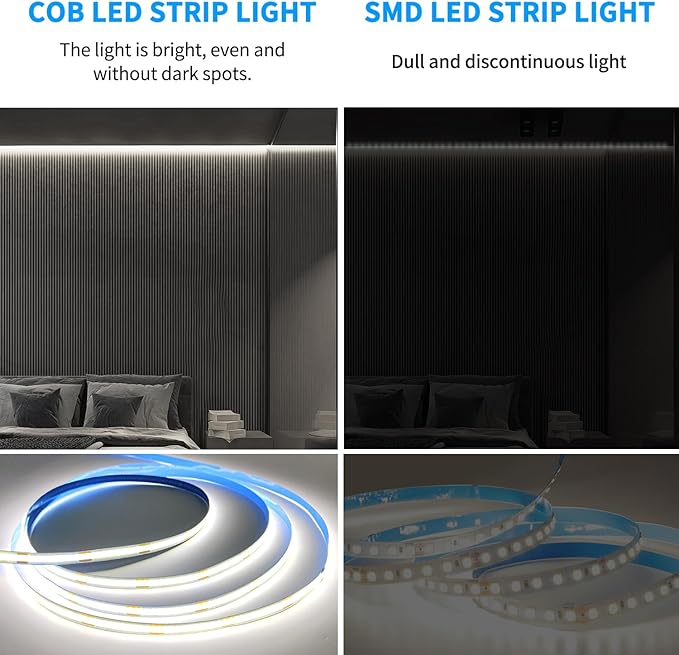 100ft COB LED Strip Lights DC 24V Dimmable 6000K White Flexible LED Tape Light for Bedroom, with Remote and app Control LED Tape Lights,for DIY Home Decoration