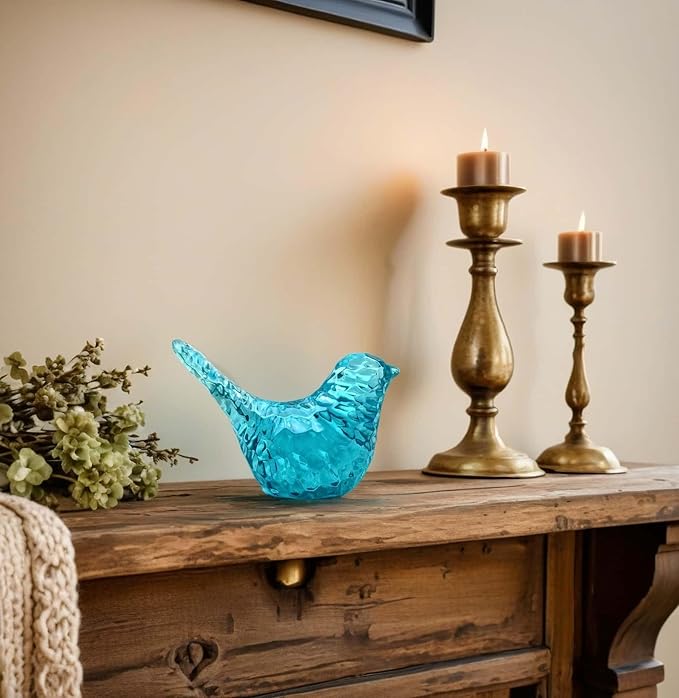 Aqua Blue Bird Figurines - Living Home Decor Accent, Decorative Gifts for Bird Lovers, Modern Resin Animal Statue Paperweight