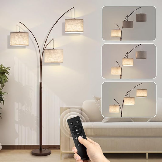 3 Light Arc Floor Lamps for Living Room, 2400LM Super Bright Floor Lamp with Remote Control, 80" Tall Floor Lamps with Stepless Dimmable, Mid Century Tree Floor Lamp for Bedroom, Office