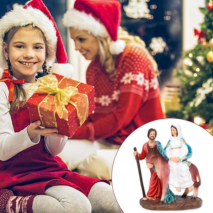 Christmas Village 7.9 Inch Nativity Sets Figurine Nativity Scene Interior Display Figurines Decorations Room Tabletop Indoor Decor
