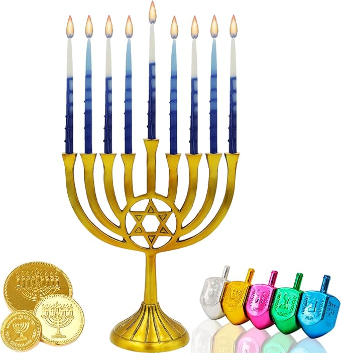 The Dreidel Company Dripless Deluxe Tapered Pastel Blue and White Hanukkah Menorah Candles for All 8 Nights of Chanuka (2-Pack)