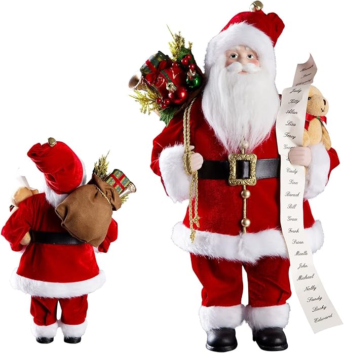Uten Christmas Decorations, 18" Santa Clause Figurines Decorations, Christmas Socks and Gifts Bag Standing Home Party Holiday Decor and Birthday Gifts.