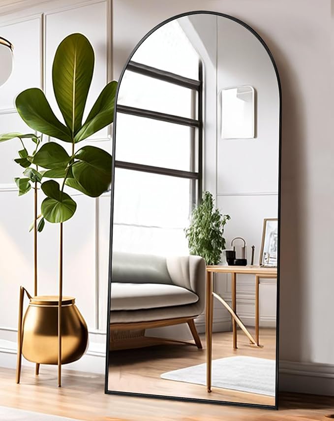 Full Length Mirror with Stand, 38"x77" Floor Mirror Freestanding, Arched Oversized Mirror, Wall Mounted for Bedroom(Black)