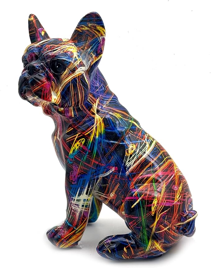 FUNSXBUG Colorful Art French Bulldog Statue Dog Figurines Sculpture Collectibles Home Office Desktop Decor Outdoor Garden Display Decoration Resin (Colour 2)