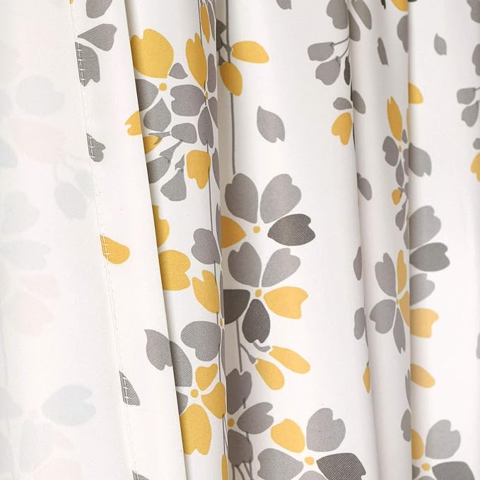 Lush Decor Weeping Flower Light Filtering Window Curtain Panels, Pair, 52"W x 84"L + 2" Header, Yellow & Gray - Charming Modern Floral Curtains for Living Room, Dining Room, & Bedroom