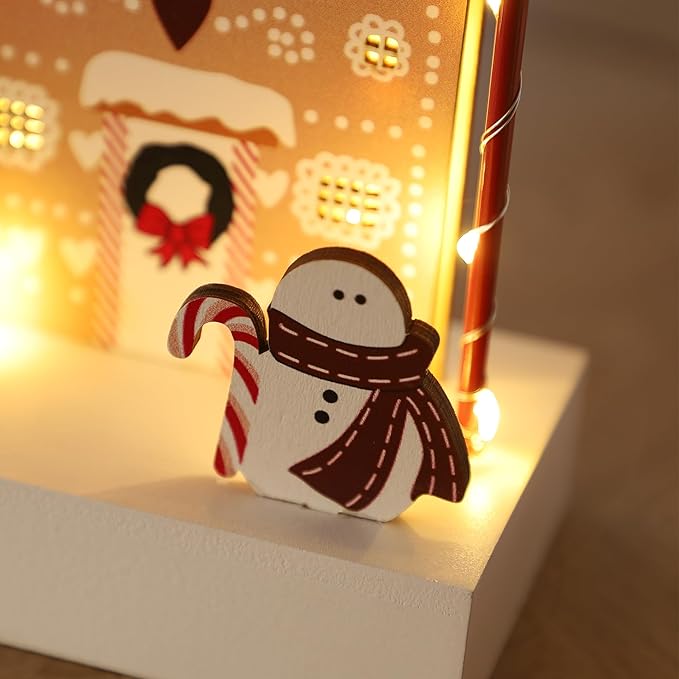 Christmas Tabletop Decoration, Wooden Lighted Decorations, Battery Operated Christmas Indoor Table Decorations (Candy Cane Lane & Giftbox)