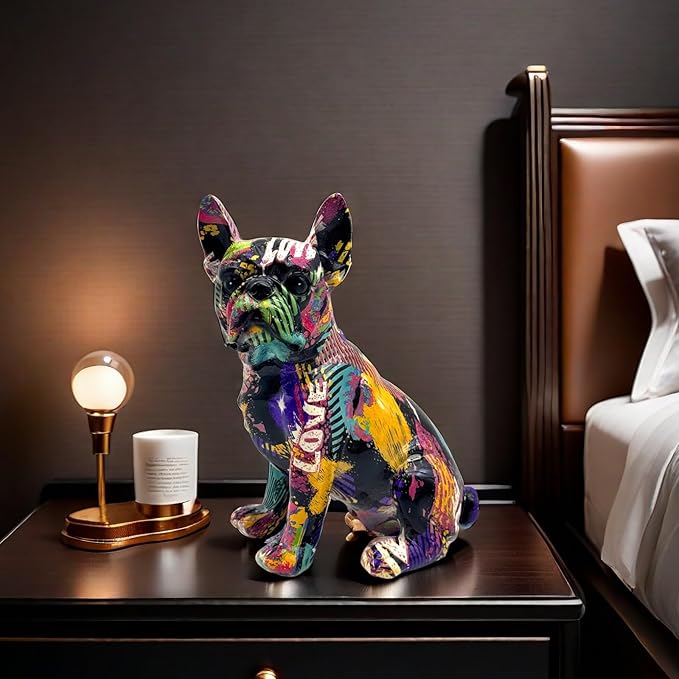 FUNSXBUG Colorful Art French Bulldog Statue Dog Figurines Sculpture Collectibles Home Office Desktop Decor Outdoor Garden Display Decoration Resin (Colour 3)