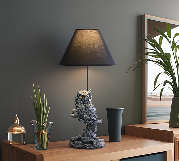 24.5" Wise Owl Table Lamp with Fabric Shade – Rustic Woodland Bedside & Nightstand Light, Farmhouse Animal Home Decor Accent, Nature Inspired Living Room Bedroom End Table Lighting