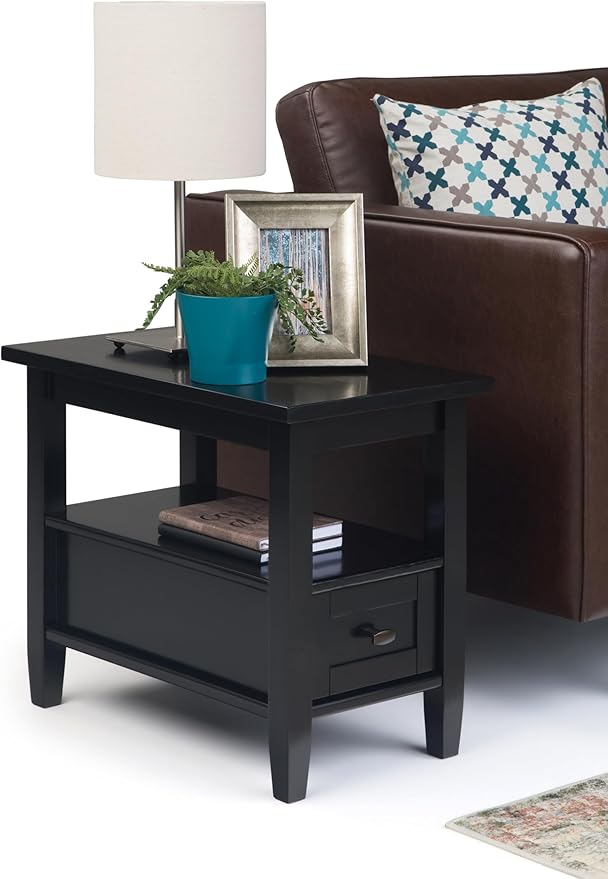 SIMPLIHOME Warm Shaker SOLID WOOD 14 inch Wide Rectangle Transitional Narrow Side Table in Black for the Living Room and Bedroom