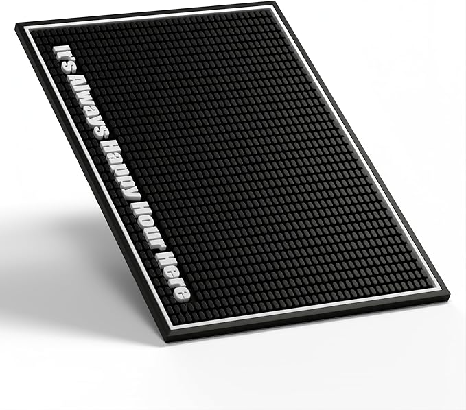 Highball & Chaser Premium Custom Bar Mat 18in x 12in 1cm Thick Durable and Stylish Service Bar Mat for Spills, Coffee, Bars, Restaurants, Counter Top Dish Drying Mat (Happy Hour)