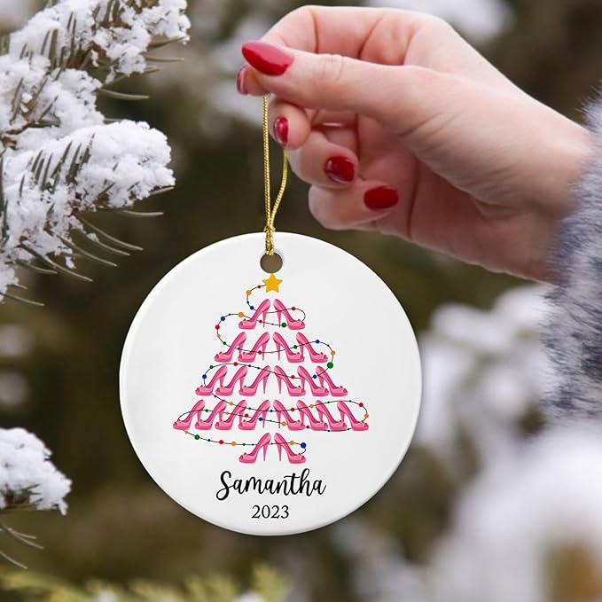 Personalized Shoe Ceramic Ornaments, High Heel Shoes Christmas Tree Ornaments, Stiletto Ornament, Shoes Lover, Shoe Addict Decoration, Customized Name Ornament for Sister Girlfriends