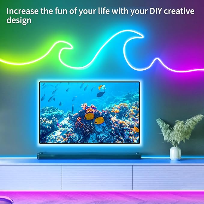 100FT RGB LED neon Rope Lights LED neon Lights with Remote/APP Control 24V IP65 Waterproof Flexible Neon LED Strip Lights for Bedroom Room Outdoors Decor(2 Rolls of 50ft)