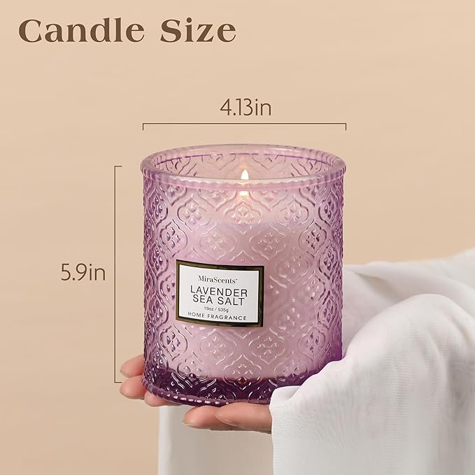 Lavender Sea Salt Scented Candles, 19oz Aromatherapy Candles Gifts for Women, Purple Luxury Large Decorative Candles in Glass, Natural Soy Wax for Home