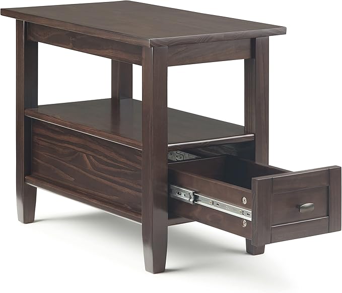 SIMPLIHOME Warm Shaker SOLID WOOD 14 inch Wide Rectangle Transitional Narrow Side Table in Tobacco Brown for the Living Room and Bedroom