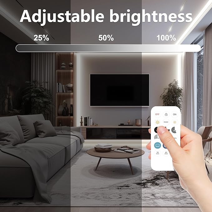 COB LED Strip Light 6000K, 24ft Dimmable White LED Strip Light, CRI92+, DC24V Tape Light with RF Remote, Timer Function, Bluetooth App Control for Home Bedroom Kitchen DIY Lighting.