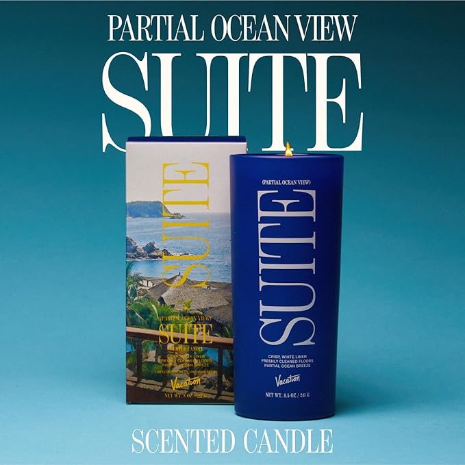 Vacation Partial Ocean View Suite Candle, Luxury Candle with Fresh Linen, Ocean Breeze & Cotton Scent. Relaxing Scent for Home Decor. Premium Gift for Home Decor & Ocean Lovers