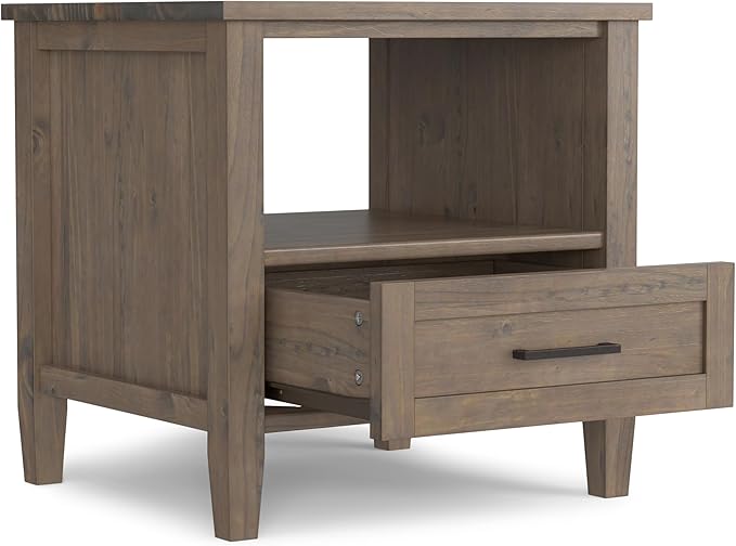 SIMPLIHOME Ela SOLID WOOD 20 inch Wide Rectangle Transitional End Table in Smoky Brown for the Living Room and Bedroom