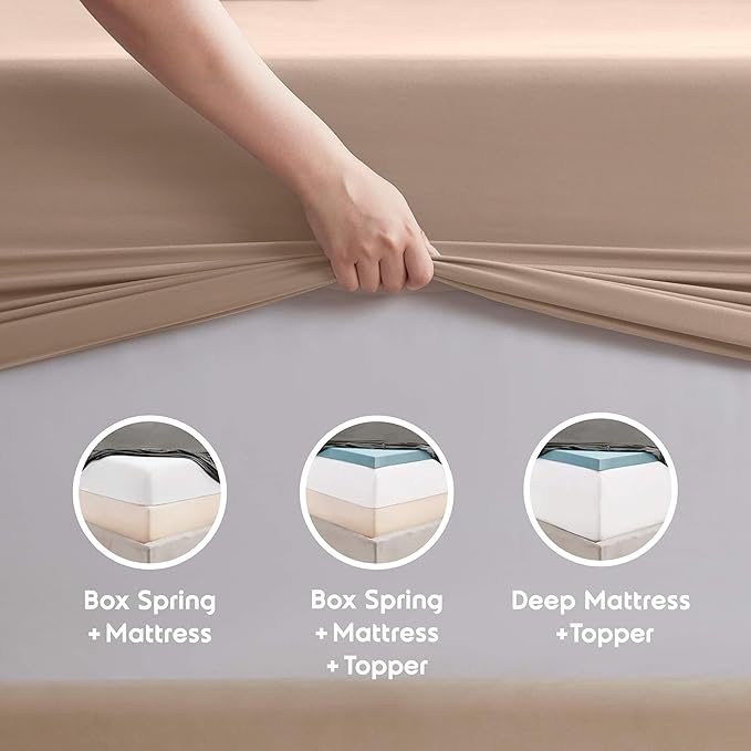 Nestl Extra Deep Full Sheet Set - 6 Piece Breathable & Cooling Sheets - Hotel Luxury Bedding Set w/18-24 Inch Deep Pockets - Easy & Secure Fit - Super Soft, Wrinkle Free & Comfy - Taupe Sand