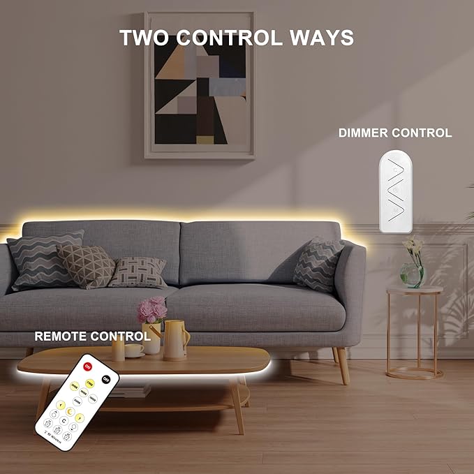 16.4ft Tunable White COB Led Strip Light with RF Remote, Dimmable CCT 2700K-6500K Led Tape Lights, Adhesive High Density Led COB Light Strip for Bedroom, Kitchen, Cabinet