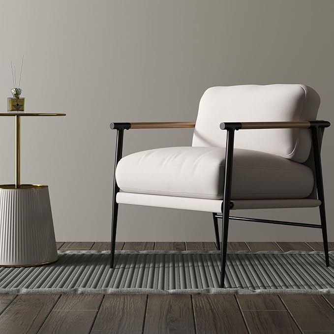 LukeAlon Mid Century Chenille Accent Chairs Set of 2, Ultra Soft Living Room Chairs with Metal Legs Modern Armchair Lounge Chairs Upholstered Comfy Leisure Chair for Bedroom Reception Area, Beige