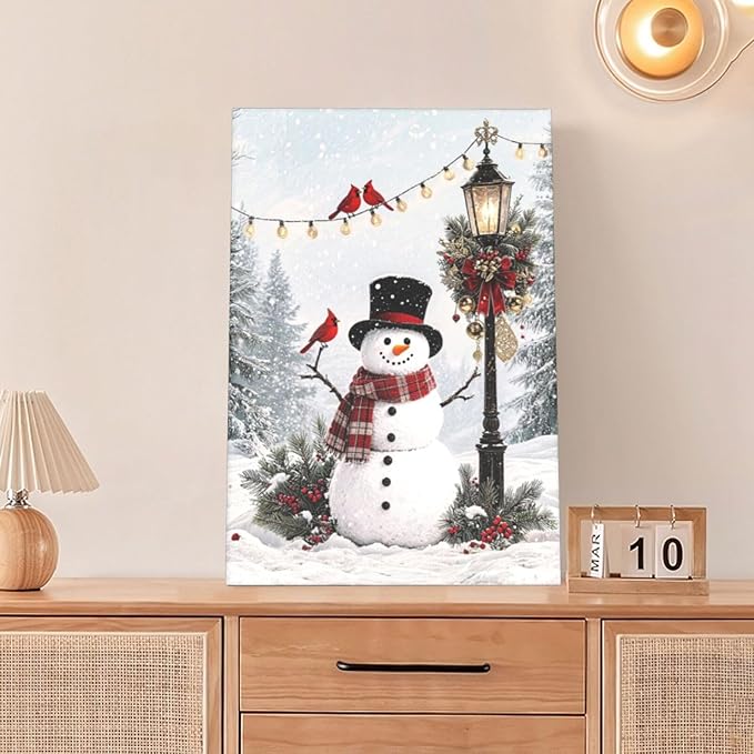 Zyphren Snowman Wall Art Winter Picture Wall Decor Christmas Canvas Print Snowman Painting Home Artwork Gifts for Living Room Bedroom Bathroom 16"x24"